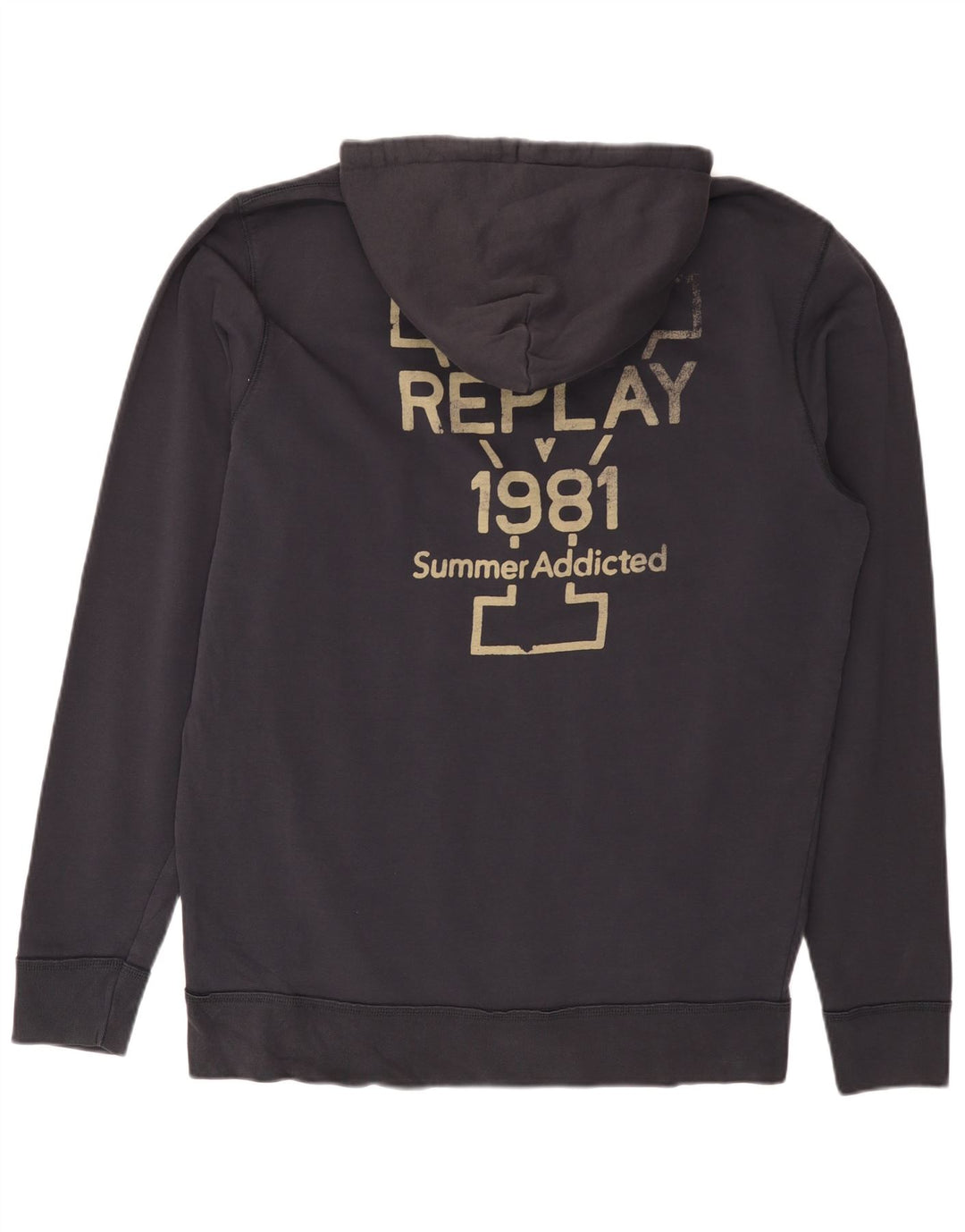 REPLAY Mens Graphic Zip Hoodie Sweater 2XL Navy Blue Cotton