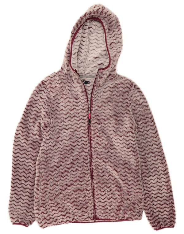 Avirex Womens Hooded Fleece Jacket UK 12 Medium Burgundy Chevron Polyester
