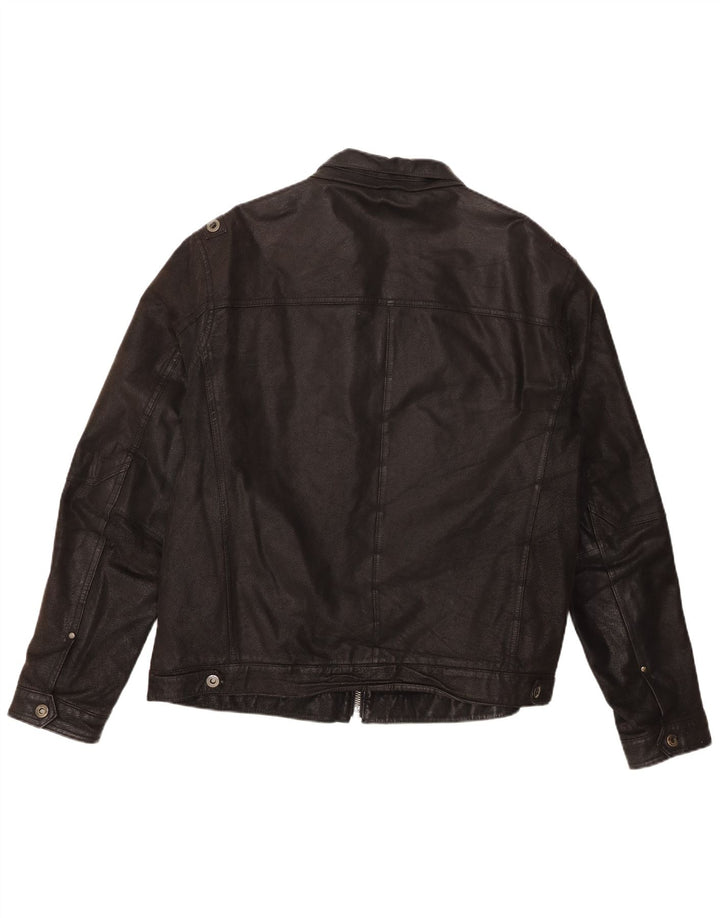 Angelo Litrico Mens Leather Jacket UK 42 XL Black Leather