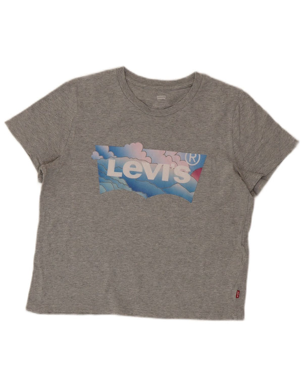 Levi's Womens Crop Graphic T-Shirt Top UK 10 Small Grey Cotton