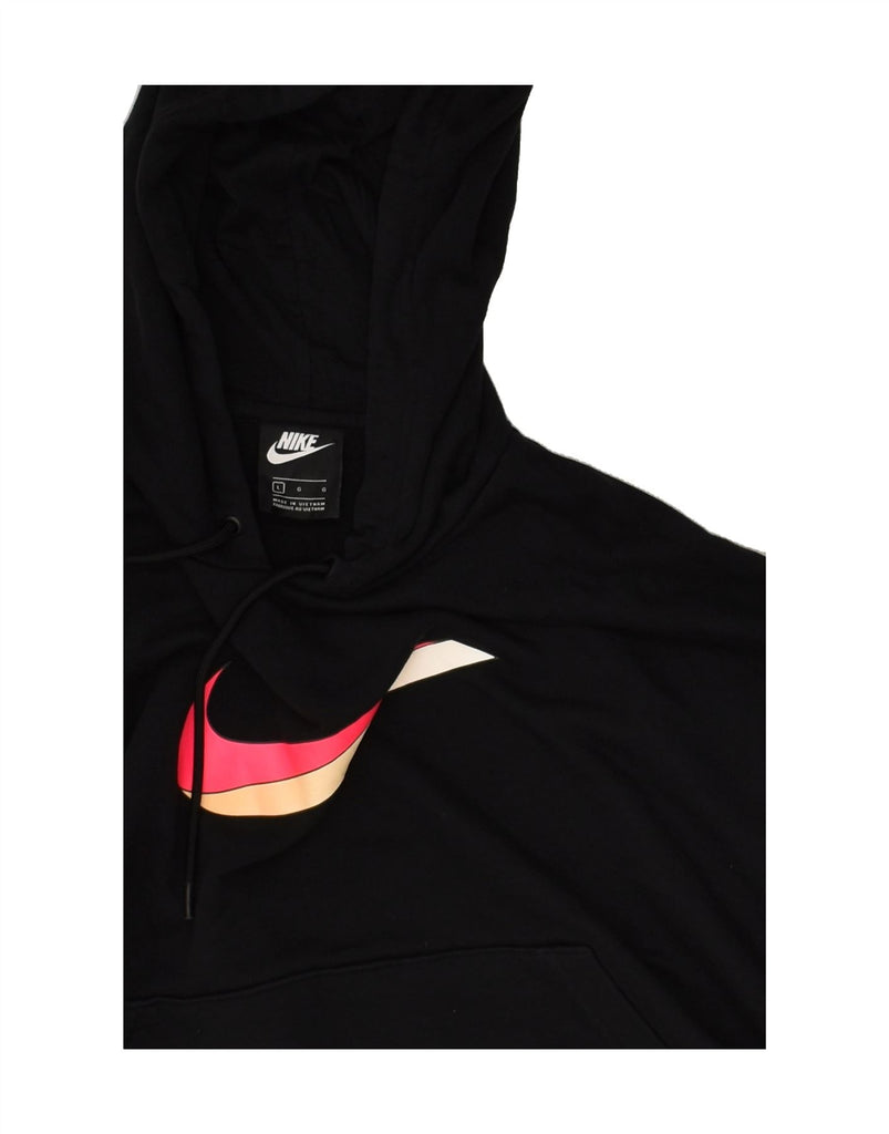 NIKE Womens Graphic Hoodie Jumper UK 16 Large Black Cotton | Vintage Nike | Thrift | Second-Hand Nike | Used Clothing | Messina Hembry 