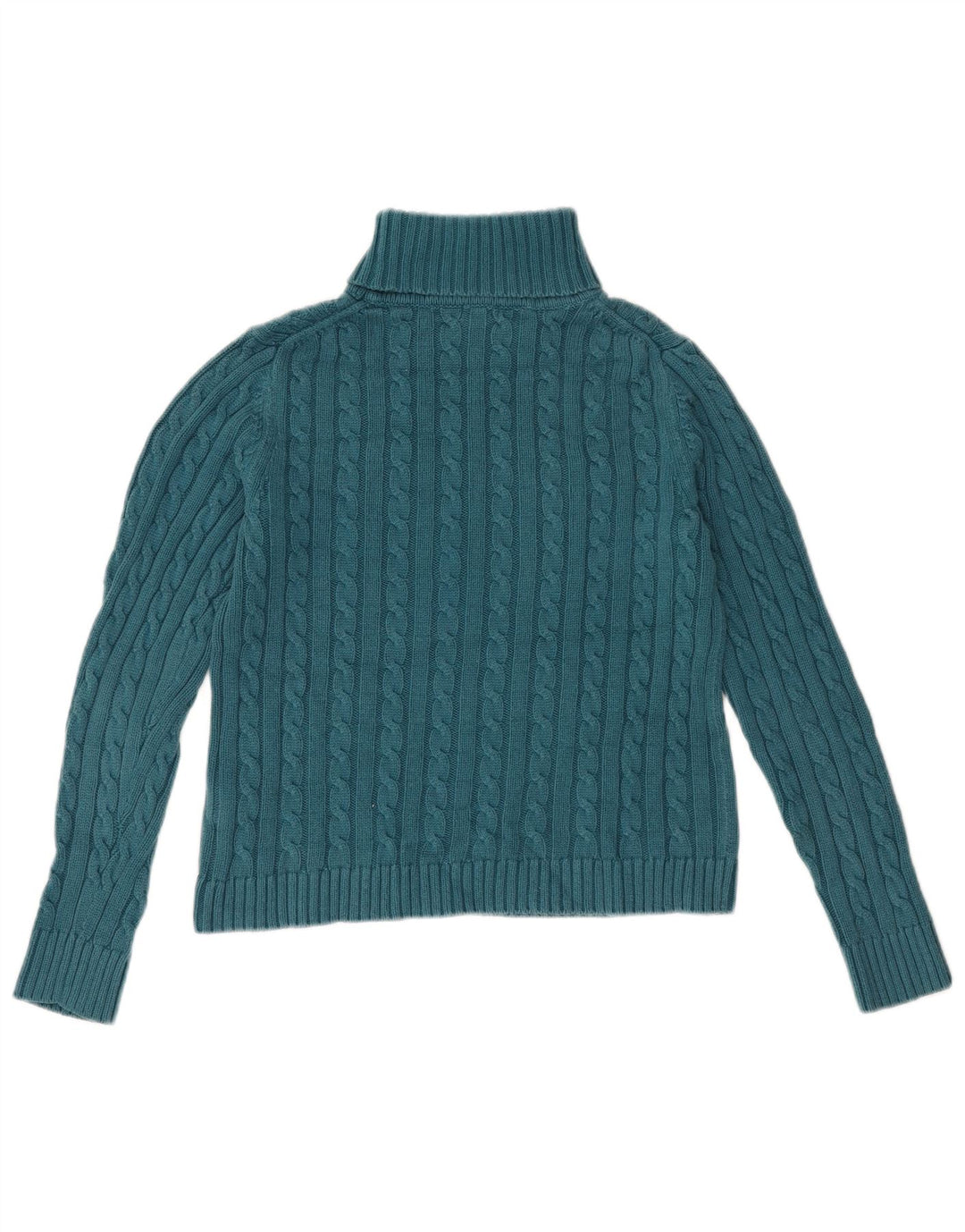 L.L.BEAN Womens Roll Neck Jumper Sweater UK 10 Small Blue Cotton