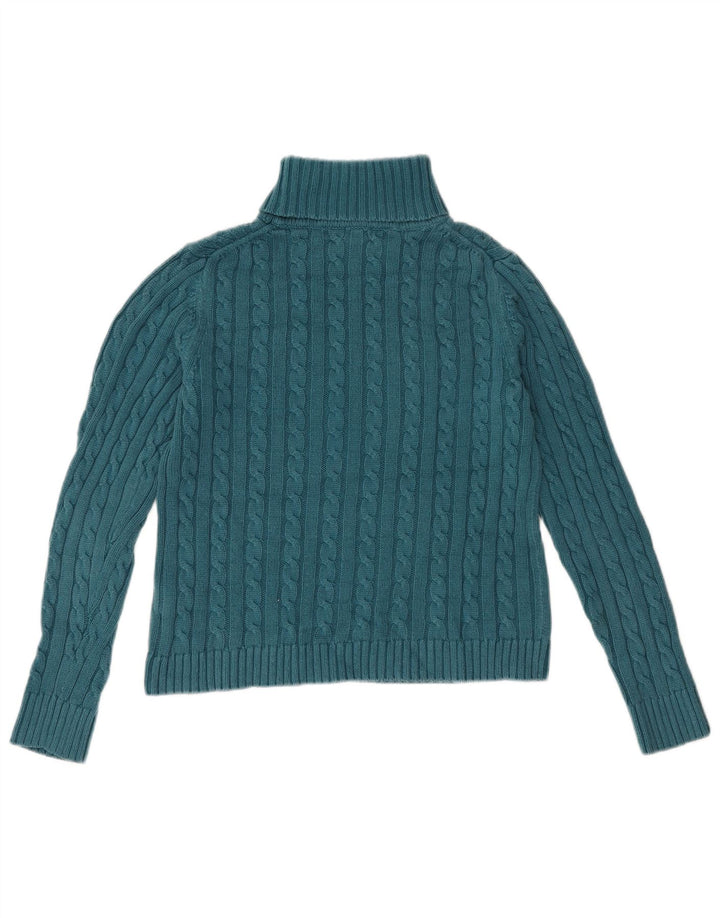 L.L.BEAN Womens Roll Neck Jumper Sweater UK 10 Small Blue Cotton
