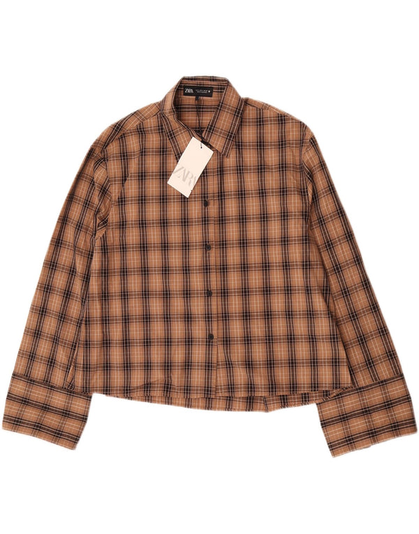 Zara Womens Oversized Shirt UK 10 Small Brown Check Cotton