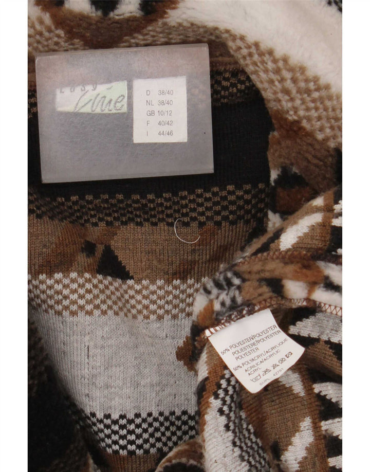 Vintage Womens Oversized Knit Duffle Coat UK 10/12 Small Brown Fair Isle
