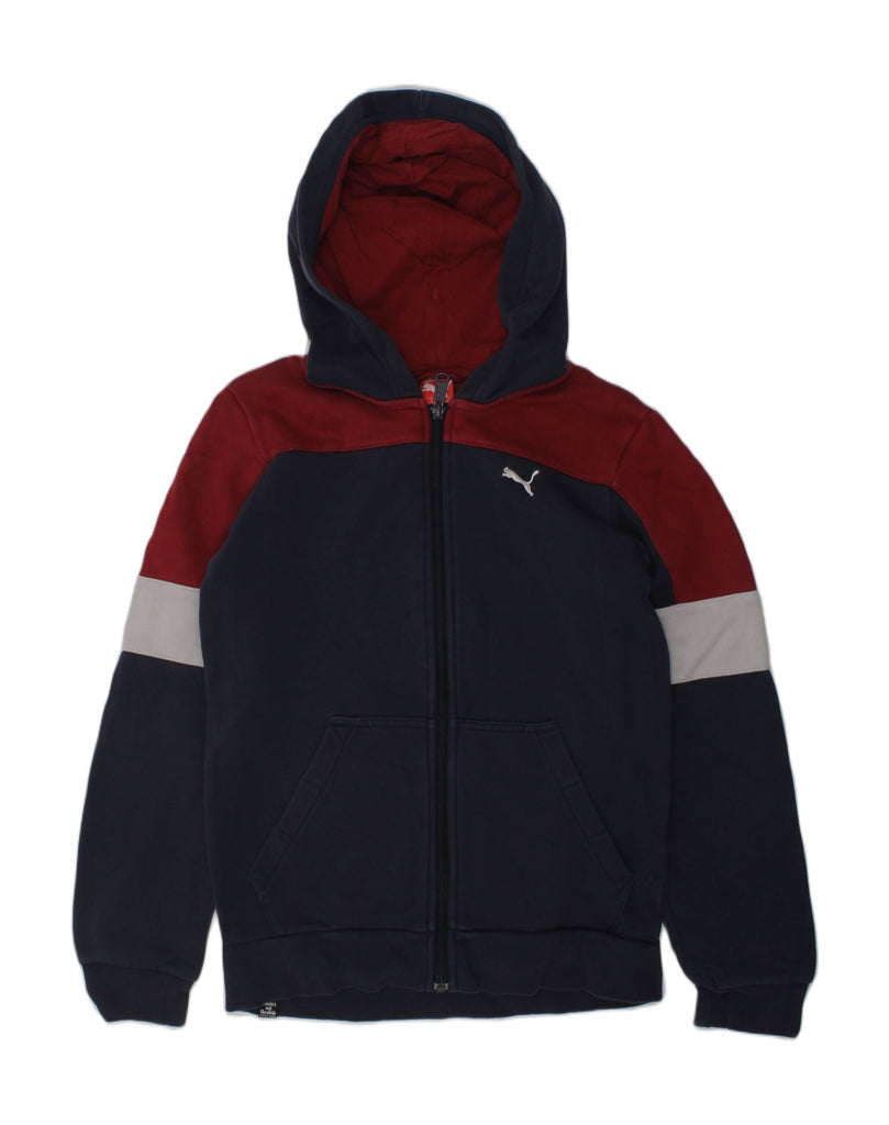 PUMA Boys Zip Hoodie Sweater 11-12 Years Navy Blue Colourblock Cotton | Vintage Puma | Thrift | Second-Hand Puma | Used Clothing | Messina Hembry 