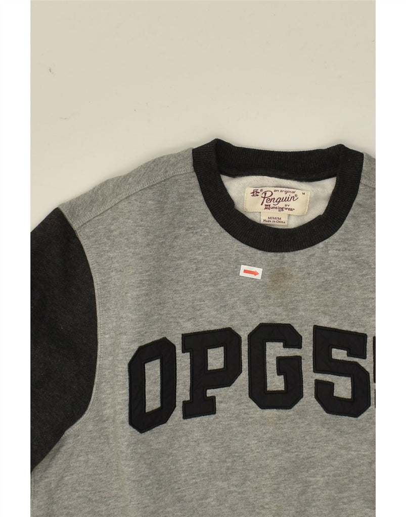 PENGUIN Mens Graphic Sweatshirt Jumper Medium Grey Colourblock | Vintage Penguin | Thrift | Second-Hand Penguin | Used Clothing | Messina Hembry 