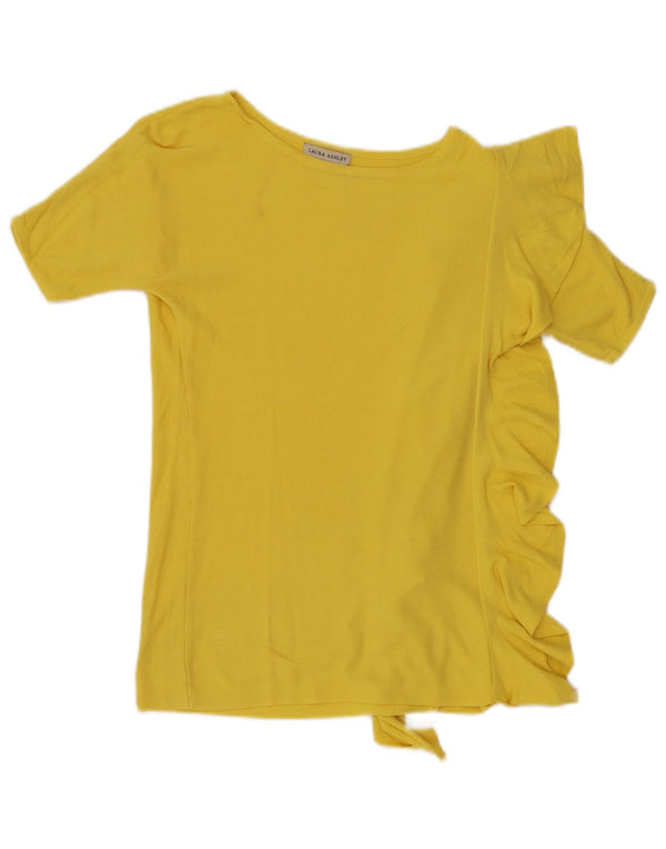 Laura Ashley Womens Ruffle Front Blouse Top UK 10 Small Yellow Rayon