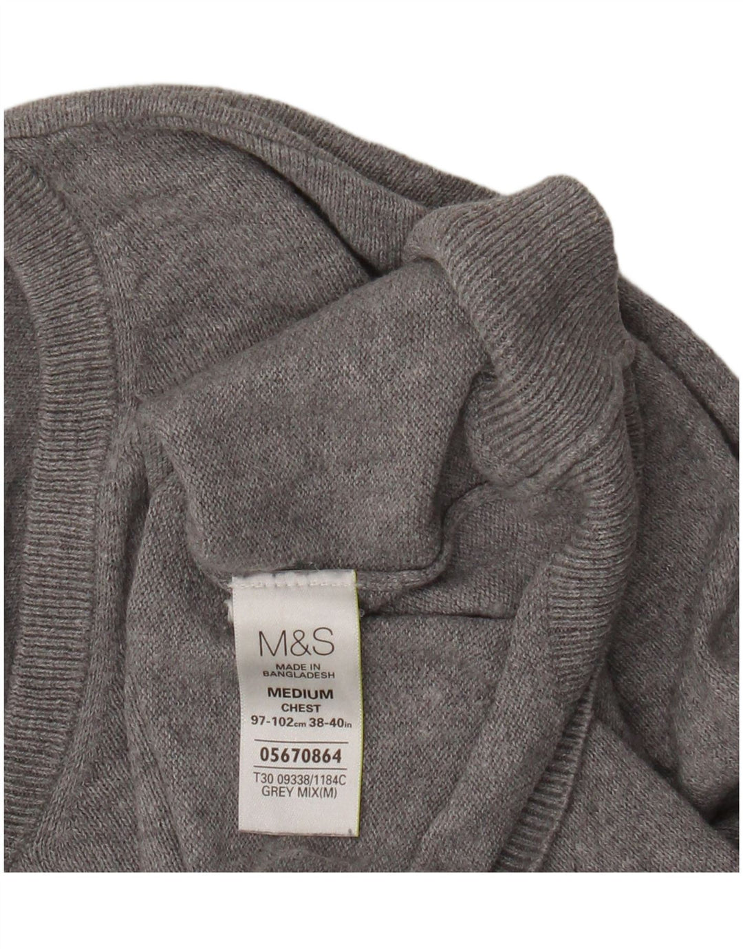 Marks & Spencer Mens V-Neck Jumper Sweater Medium Grey Cotton