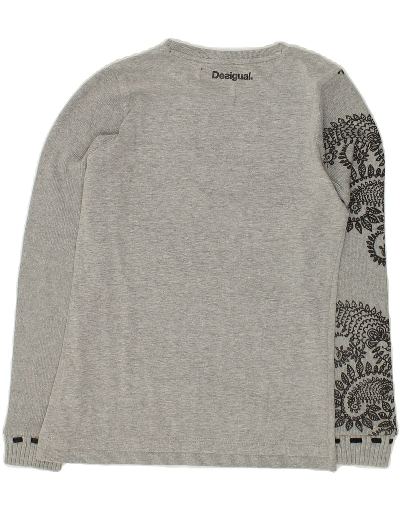 DESIGUAL Girls Graphic Crew Neck Jumper Sweater 13-14 Years Grey Paisley | Vintage Desigual | Thrift | Second-Hand Desigual | Used Clothing | Messina Hembry 