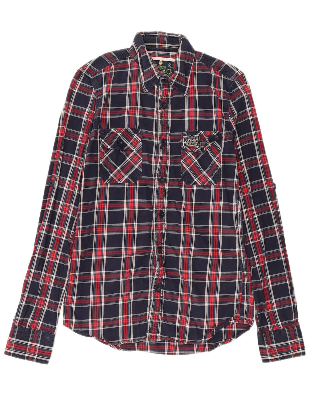 Superdry Mens Flannel Shirt Small Navy Blue Check Cotton