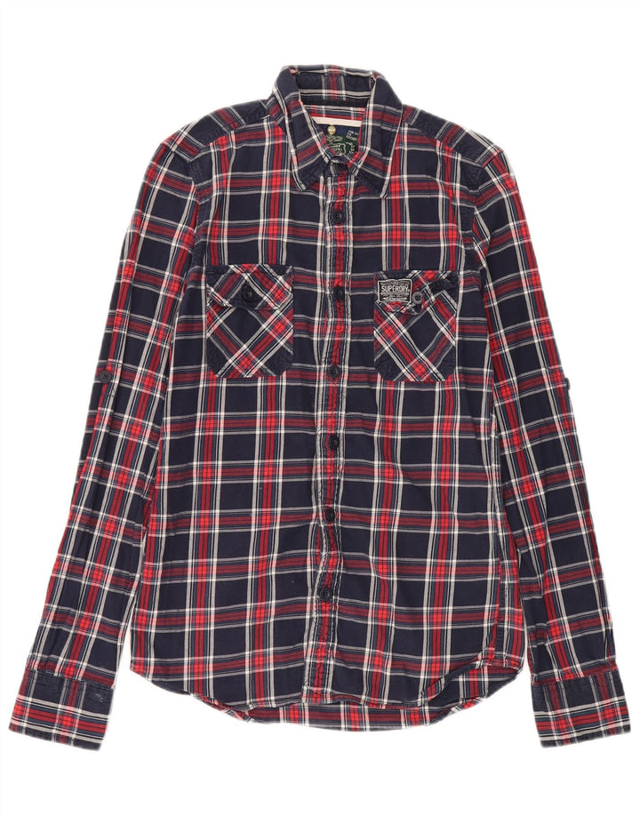 Superdry Mens Flannel Shirt Small Navy Blue Check Cotton