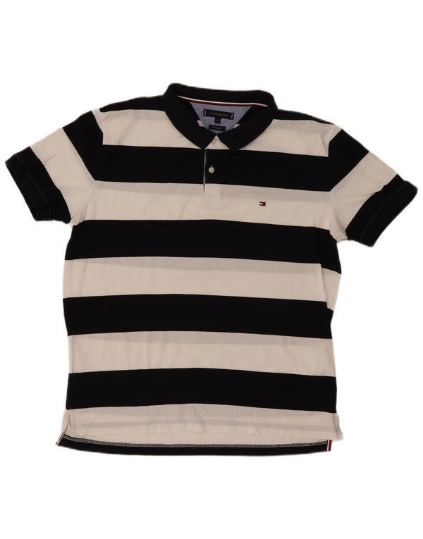TOMMY HILFIGER Mens Regular Fit Polo Shirt XL Black Striped Cotton