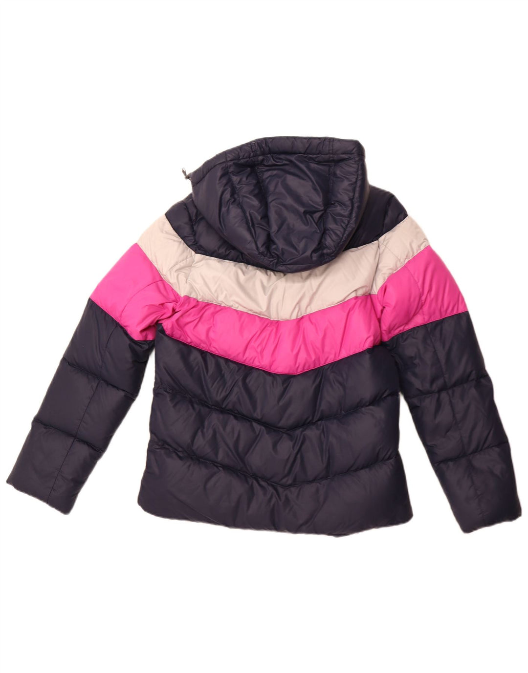 NIKE Womens Hooded Padded Jacket UK 14 Medium Navy Blue Colourblock Nylon