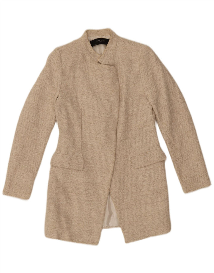 Zara Womens Open Blazer Jacket UK 12 Medium Beige Flecked Cotton