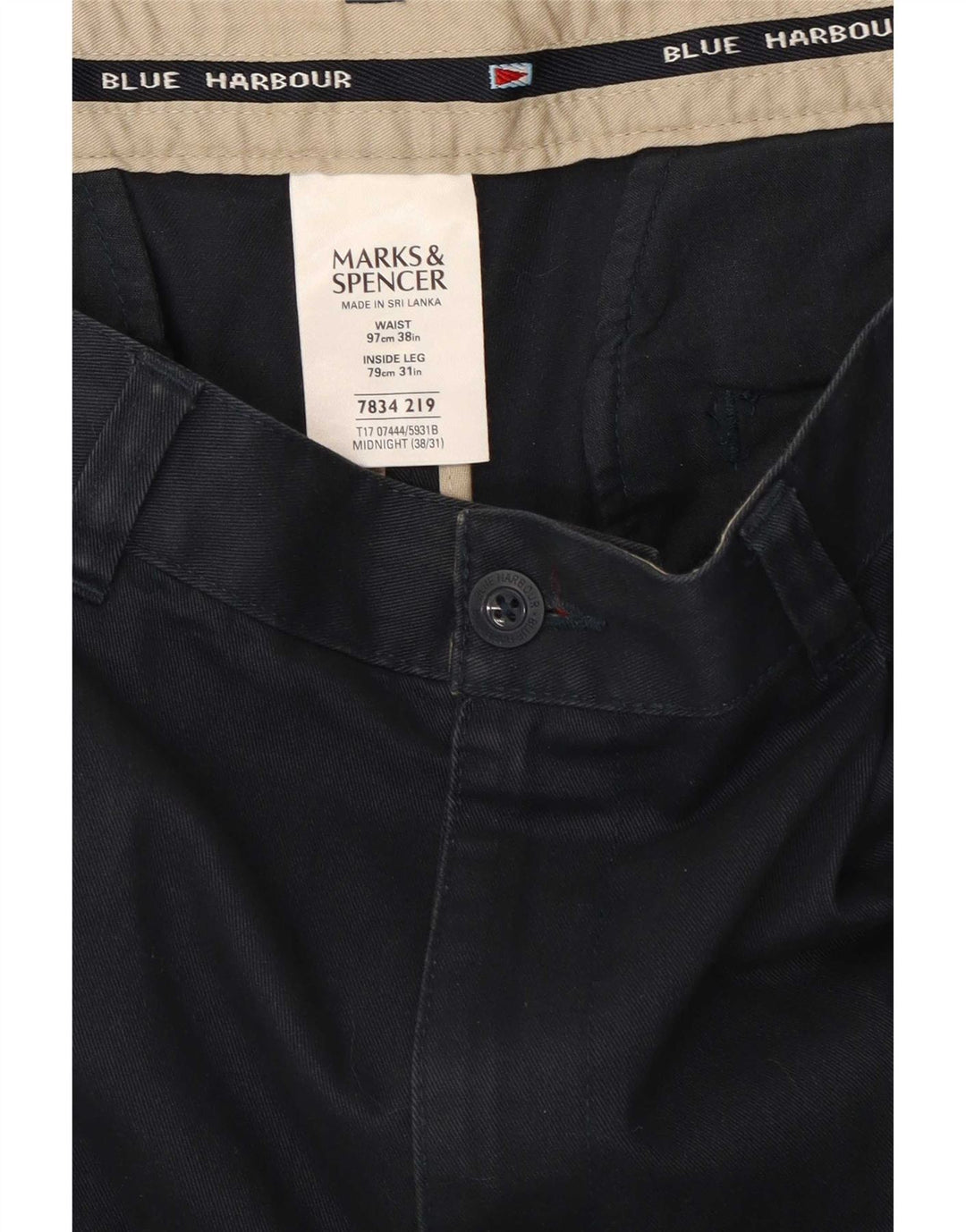 Marks & Spencer Mens Blue Harbour Pegged Chino Trousers W38 L31 Navy Blue