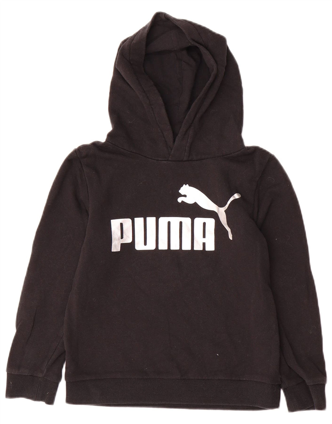 PUMA Girls Graphic Hoodie Jumper 7-8 Years Black Cotton