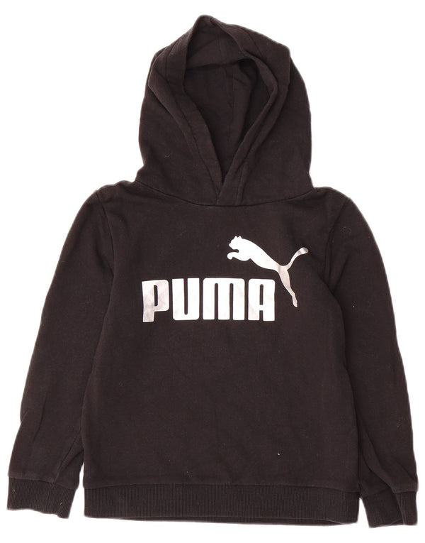 PUMA Girls Graphic Hoodie Jumper 7-8 Years Black Cotton