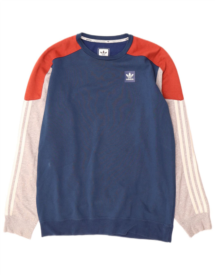 Adidas Mens Sweatshirt Jumper Medium Navy Blue Colourblock Cotton