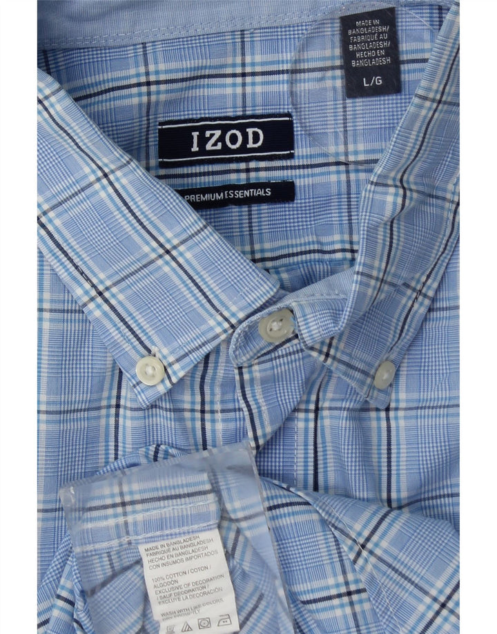 IZOD Mens Shirt Large Blue Check Cotton