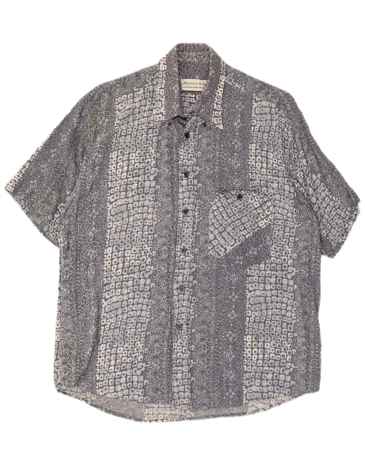 Harrison & Son Mens Abstract Pattern Short Sleeve Shirt Medium Grey Viscose