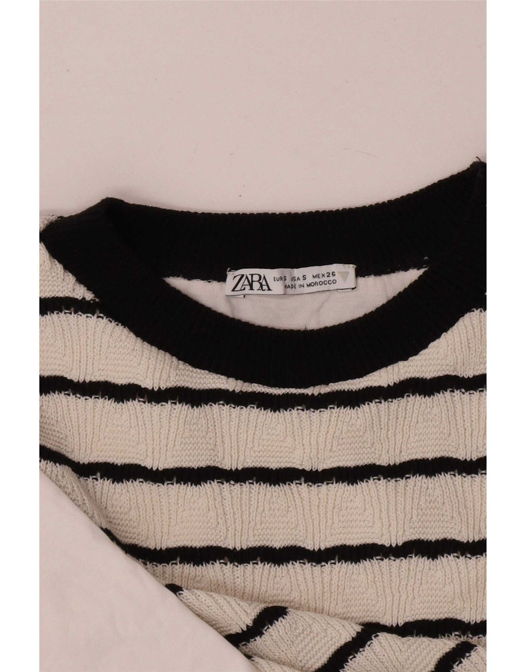 Zara Womens Crop Blouse Top UK 10 Small White Striped Cotton