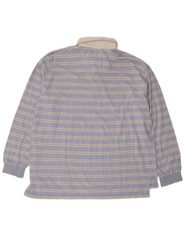 Slam Mens Long Sleeve Polo Shirt 2XL Blue Striped Cotton