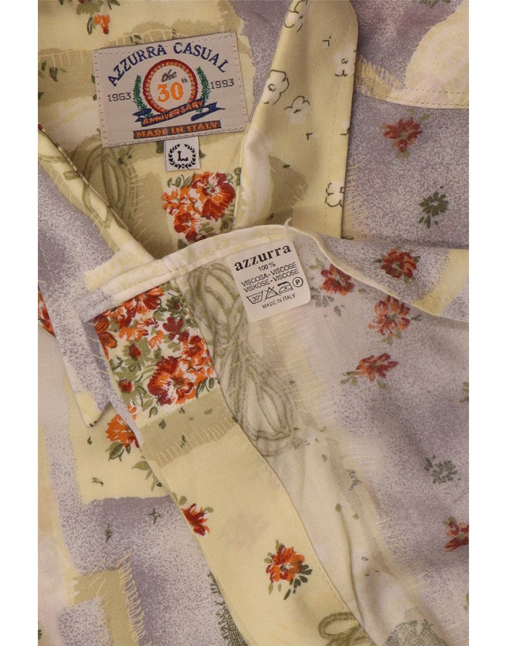 Azzurra Mens Shirt Large Yellow Patchwork Viscose