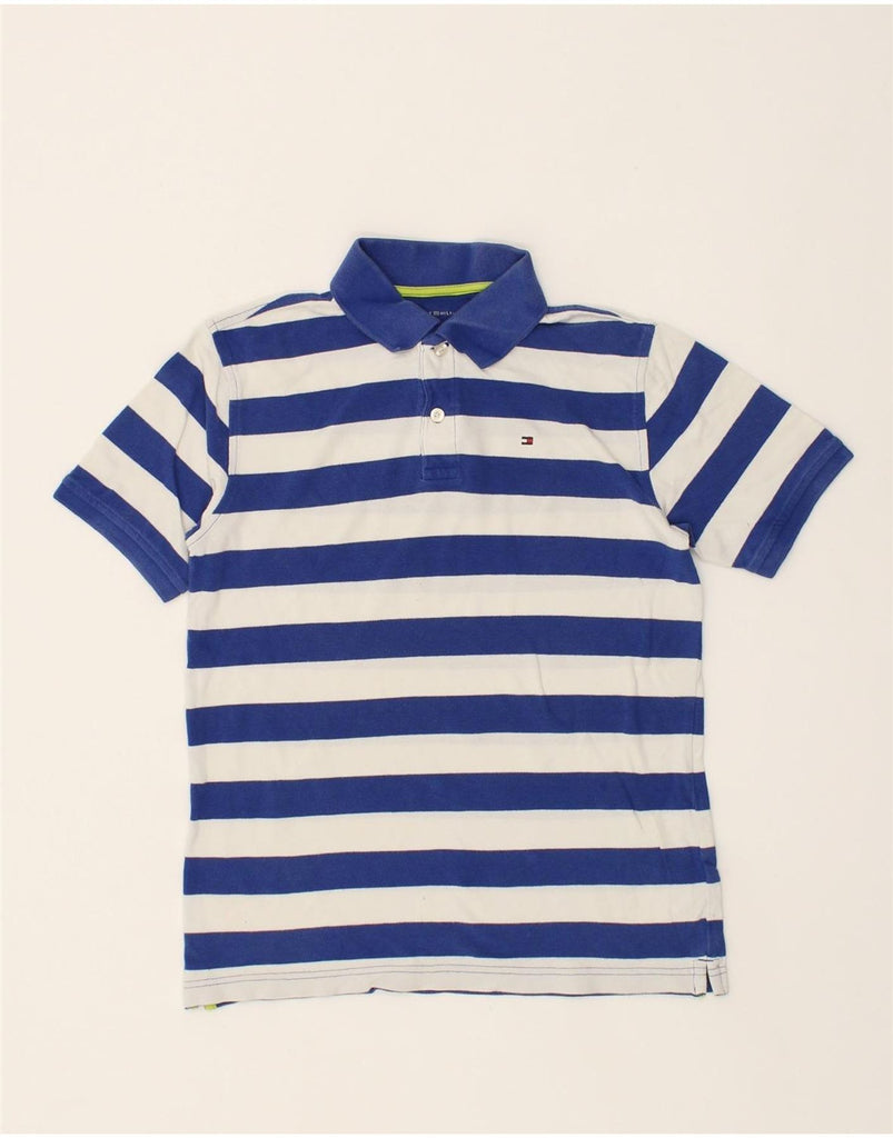 TOMMY HILFIGER Boys Polo Shirt 12-13 Years Large  Blue Striped Cotton | Vintage Tommy Hilfiger | Thrift | Second-Hand Tommy Hilfiger | Used Clothing | Messina Hembry 