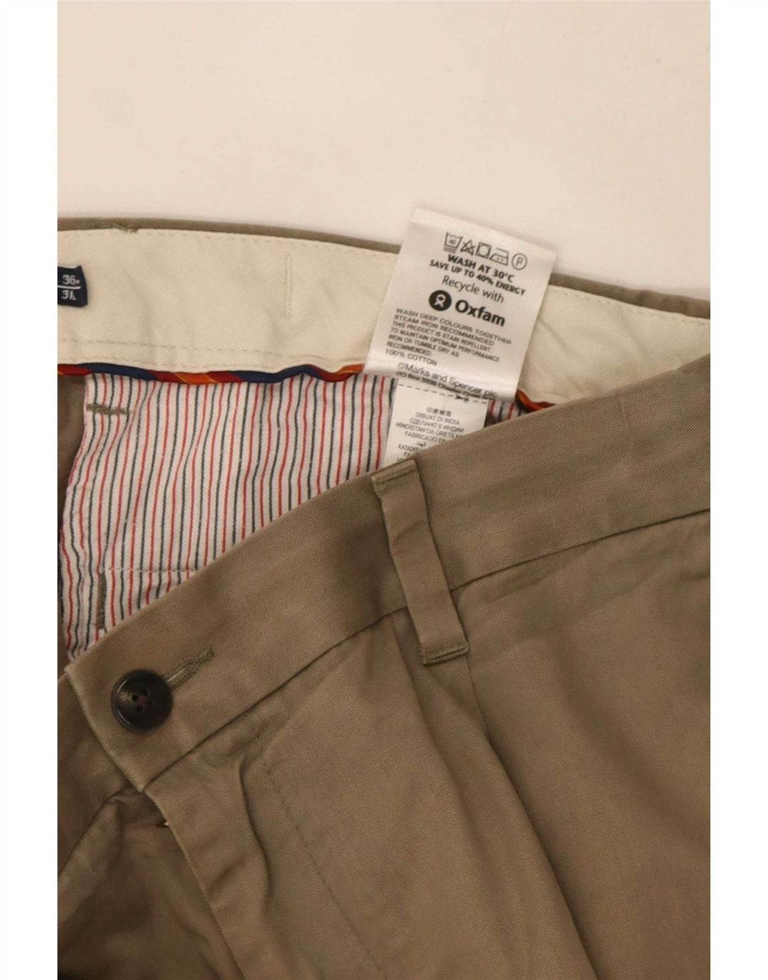 Marks & Spencer Mens Blue Harbour Pegged Chino Trousers W36 L31 Khaki