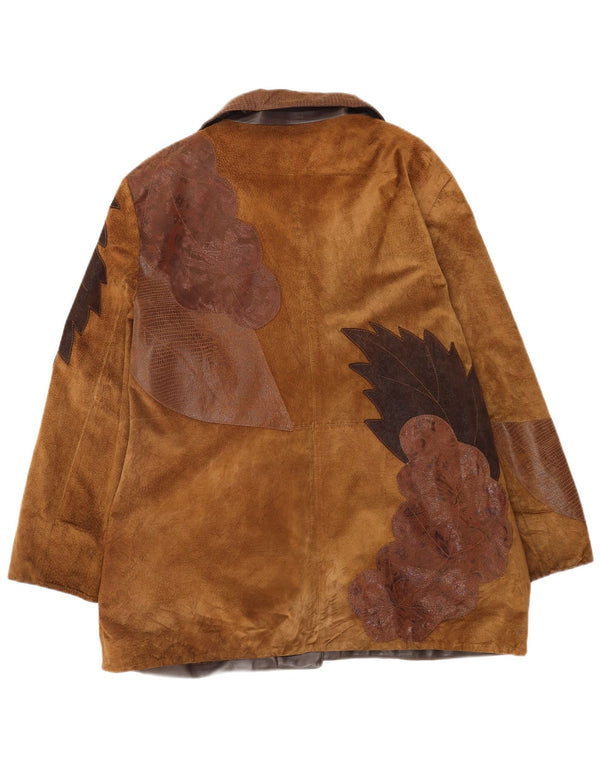 Centigrade Womens Suede Jacket UK 22 3XL Brown Floral Leather
