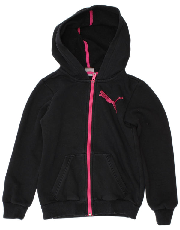 Puma Girls Graphic Zip Hoodie Sweater 9-10 Years Black Cotton