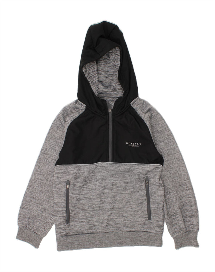 MCKENZIE Boys Zip Neck Hoodie Jumper 7-8 Years Grey Colourblock Polyester Vintage Mckenzie and Second-Hand Mckenzie from Messina Hembry 