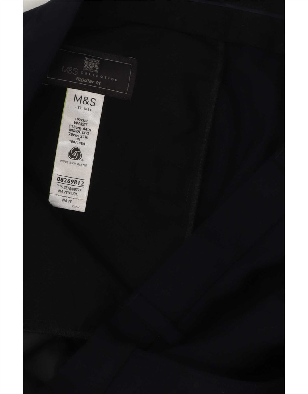 Marks & Spencer Mens Regular Fit Suit Trousers W44 L31 Navy Blue Polyester