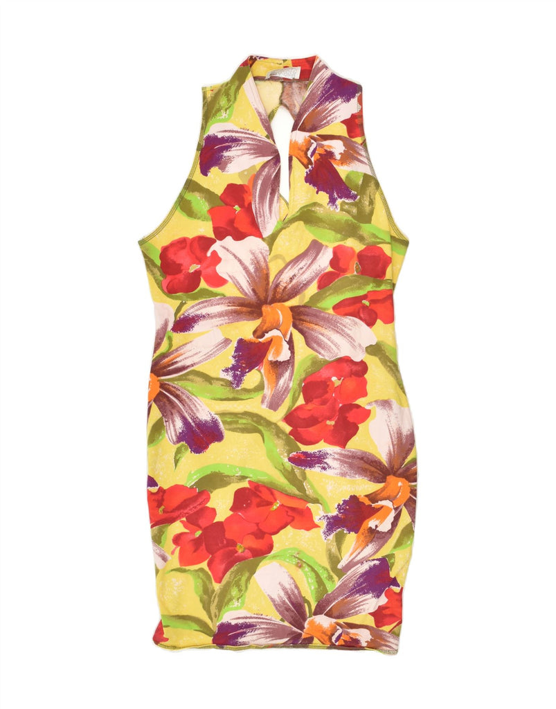 VINTAGE Womens Sleeveless Bodycon Dress UK 12 Medium Yellow Floral | Vintage Vintage | Thrift | Second-Hand Vintage | Used Clothing | Messina Hembry 