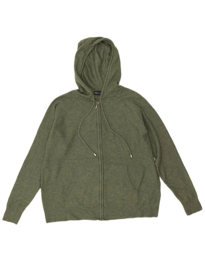 Marks & Spencer Womens Hooded Cardigan Sweater UK 14 Medium Green Polyester
