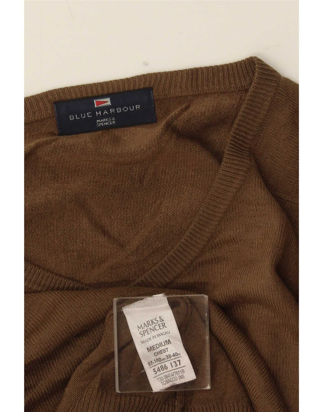 Marks & Spencer Mens Blue Harbour V-Neck Jumper Sweater Medium Beige