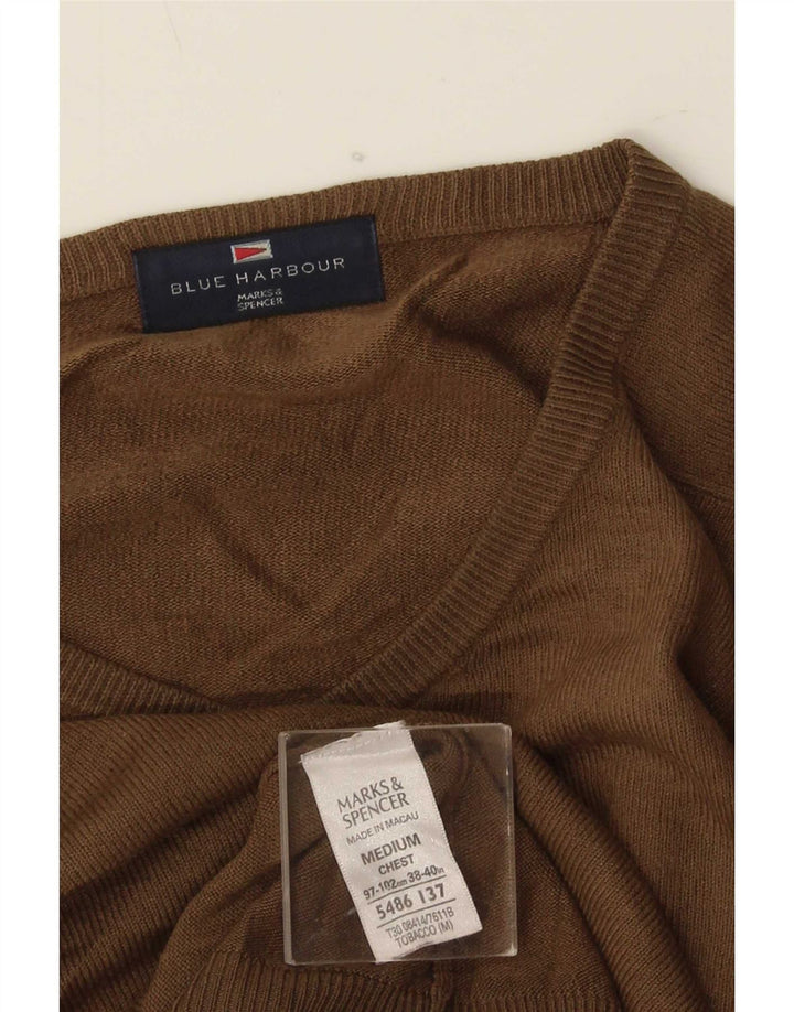 Marks & Spencer Mens Blue Harbour V-Neck Jumper Sweater Medium Beige