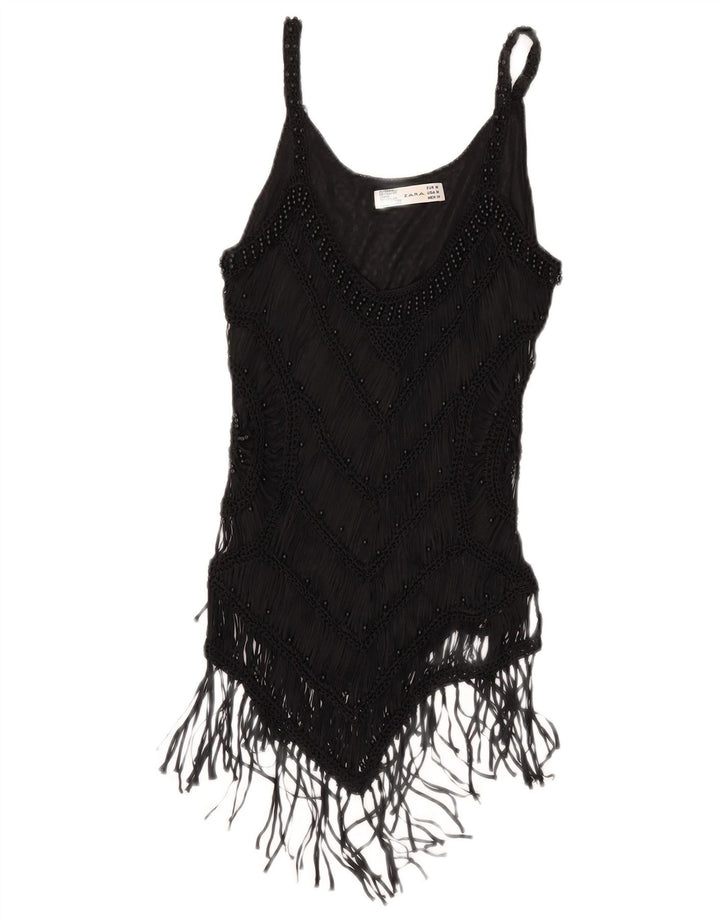 Zara Womens Crop Cami Top UK 12 Medium Black Rayon