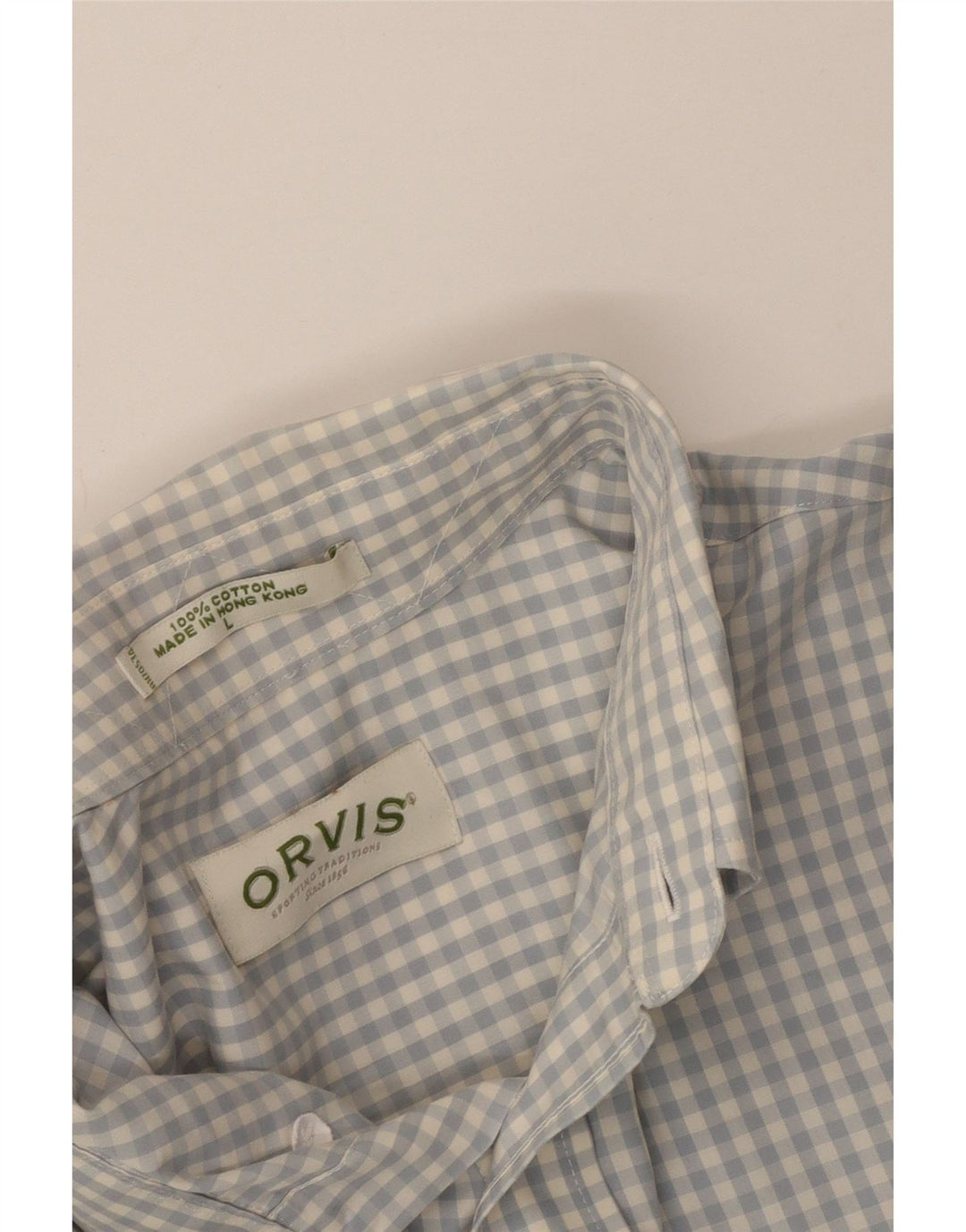 Orvis Mens Shirt Large Blue Gingham Cotton
