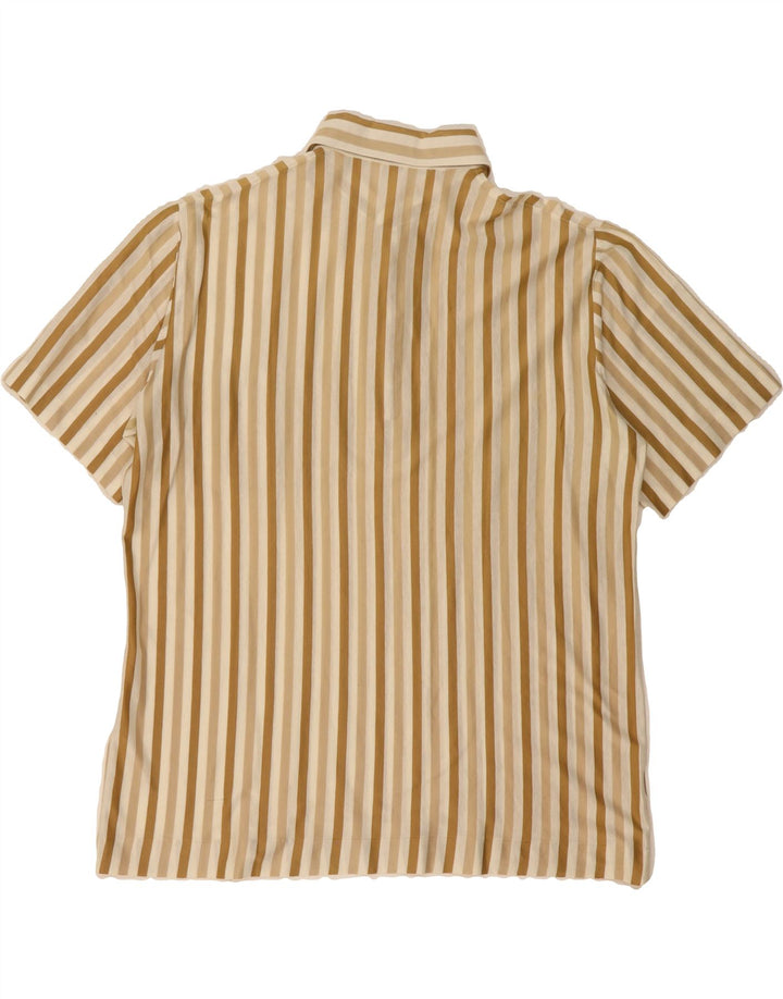 VINTAGE Mens Polo Shirt Large Beige Striped Cotton Vintage Vintage and Second-Hand Vintage from Messina Hembry 