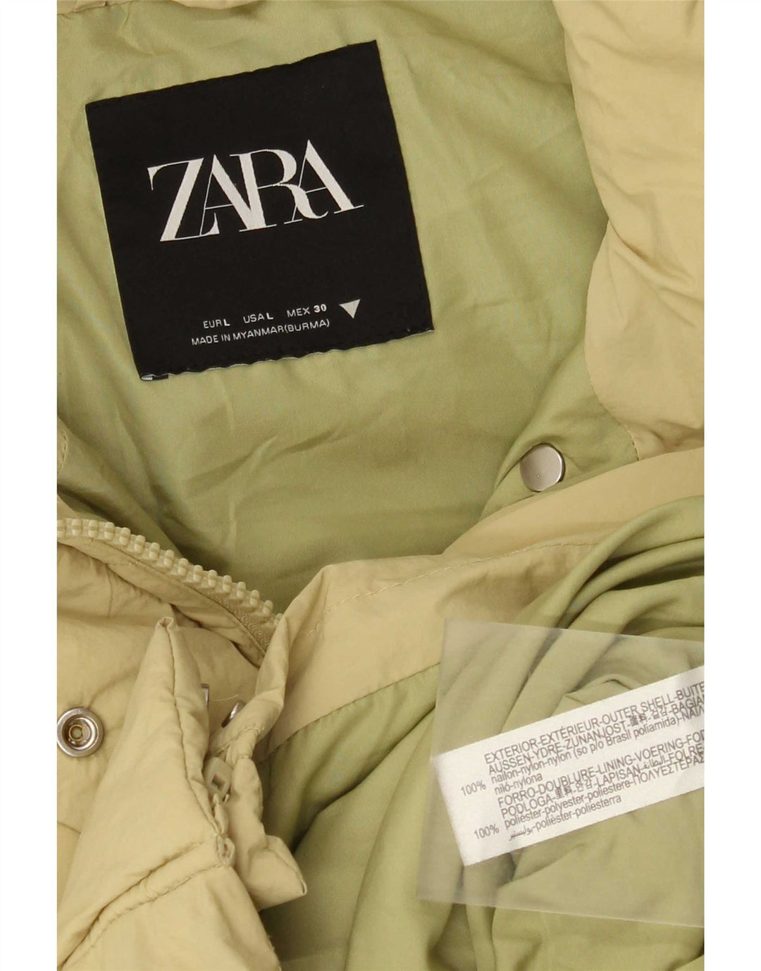 Zara Womens Padded Jacket UK 16 Large Yellow Nylon