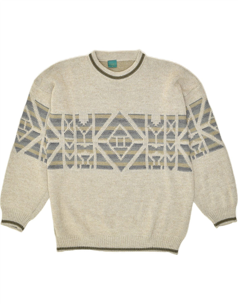 CANDA Mens Crew Neck Jumper Sweater Medium Beige Geometric Acrylic | Vintage Canda | Thrift | Second-Hand Canda | Used Clothing | Messina Hembry 