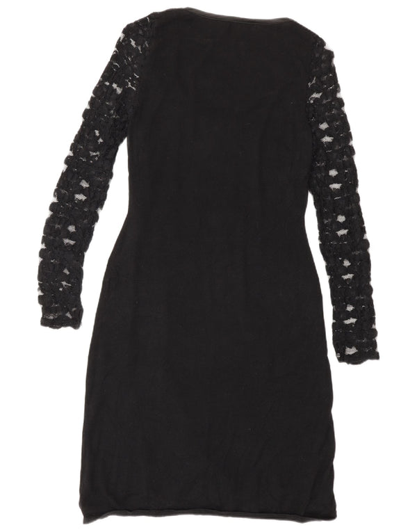 Oasis Womens Long Sleeve Sheath Dress UK 6 XS Black Cotton