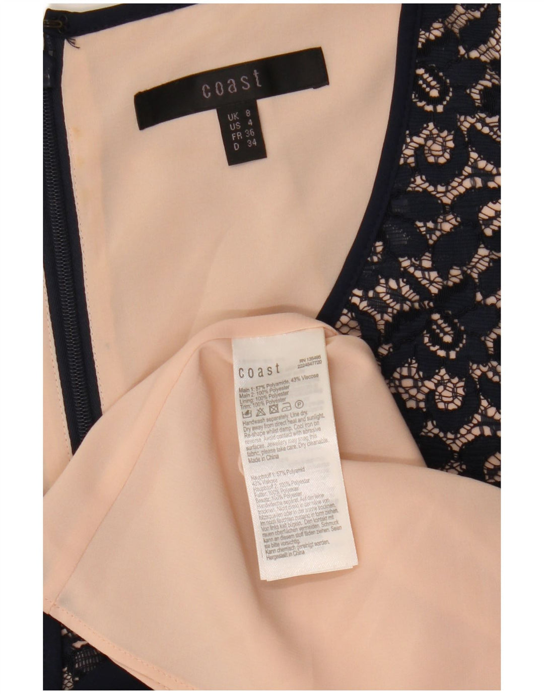 Coast Womens Lace A-Line Dress UK 8 Small Navy Blue Polyamide