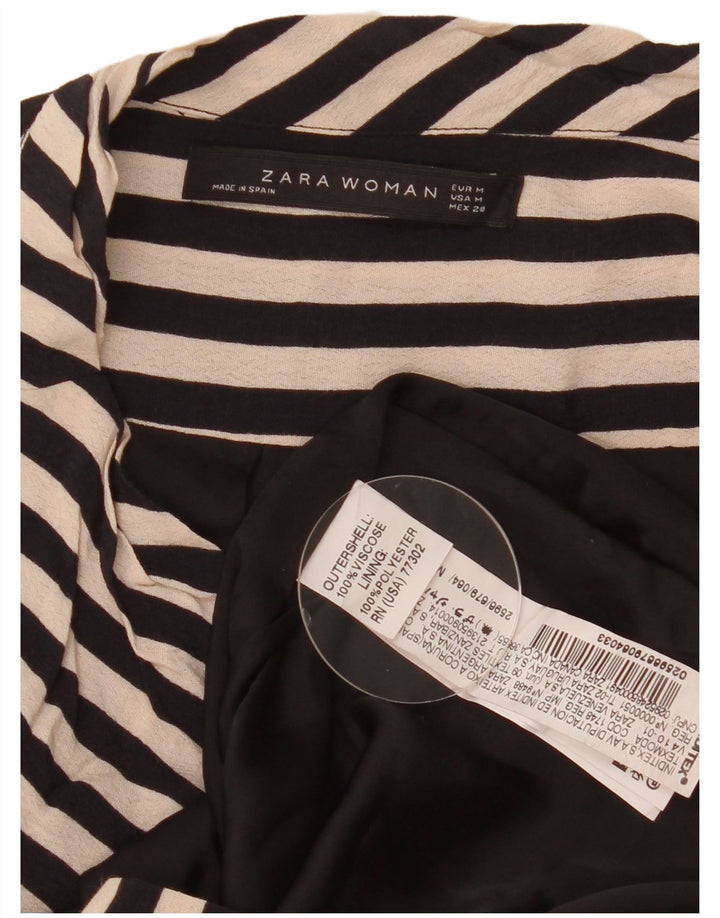 Zara Womens Sleeveless Shift Dress UK 14 Medium Black Striped Viscose