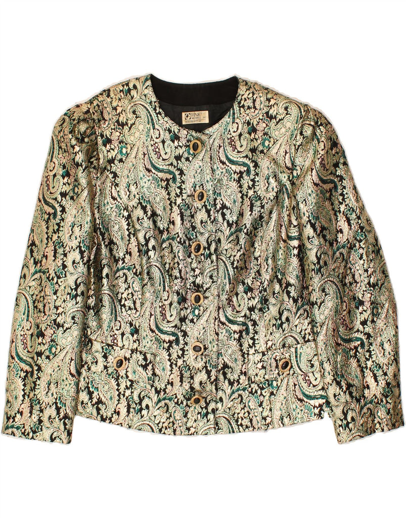 FINK MODELL Womens 6 Button Blazer Jacket UK 18 XL Green Paisley | Vintage Fink Modell | Thrift | Second-Hand Fink Modell | Used Clothing | Messina Hembry 