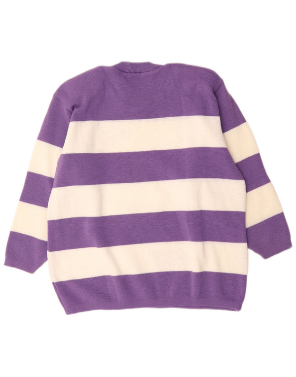 Vintage Womens Crew Neck Jumper Sweater UK 14 Large Purple Striped