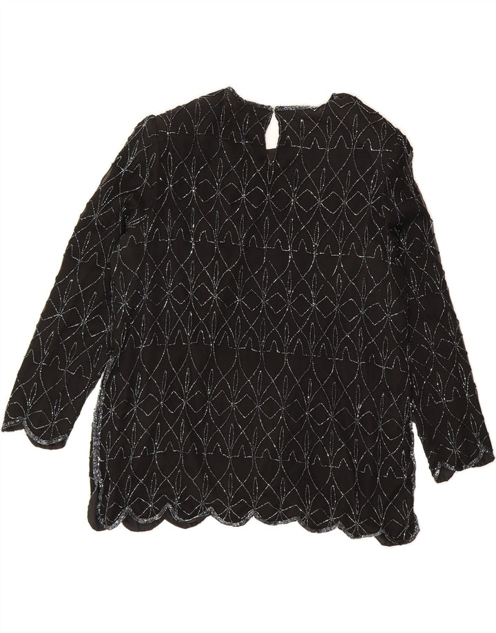 VINTAGE Womens Evening 3/4 Sleeve Blouse Top UK 18 XL Black Polyester Vintage Vintage and Second-Hand Vintage from Messina Hembry 