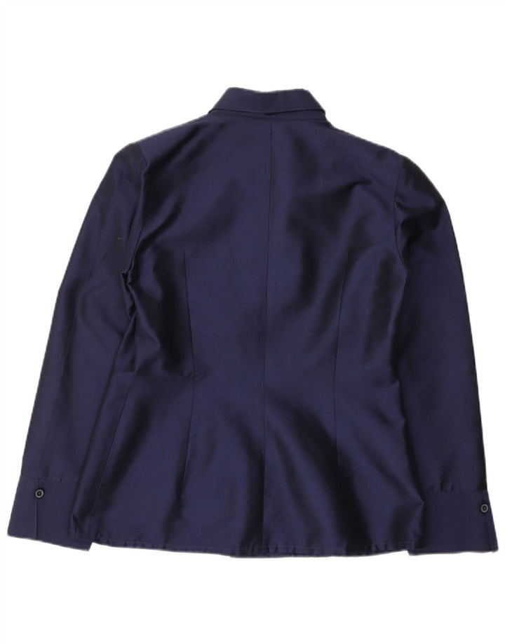 Vintage Womens Shirt Blouse UK 14 Medium Navy Blue Silk